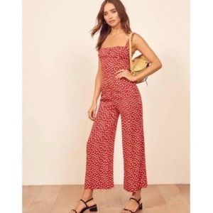 Reformation Red Floral Jumpsuit with Buttons - Size 8 - NWOT